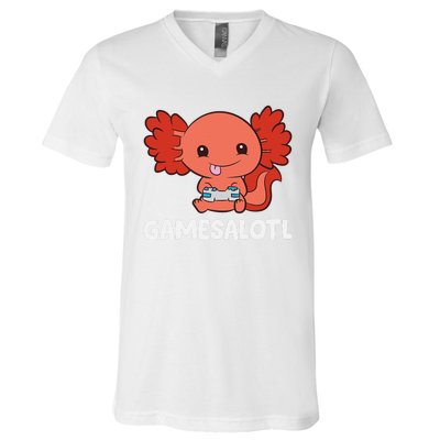 Funny Axolotl Lover Gamesalotl Gaming Axolotl  V-Neck T-Shirt