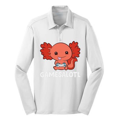 Funny Axolotl Lover Gamesalotl Gaming Axolotl  Silk Touch Performance Long Sleeve Polo