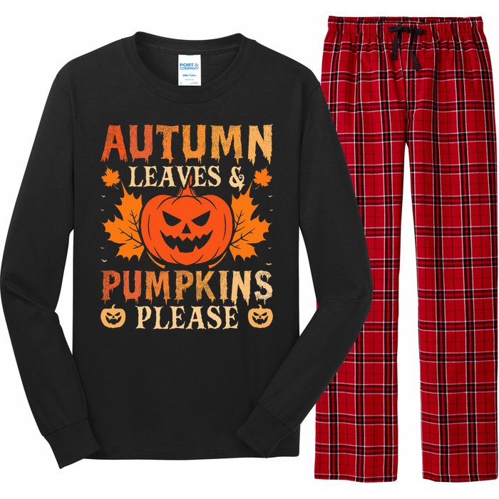 Fall Autumn Leaves & Pumpkin Please Halloween Long Sleeve Pajama Set