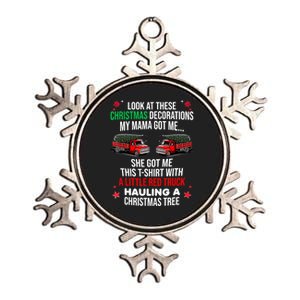 Funny A Little Red Truck Hauling A Christmas Tree Metallic Star Ornament