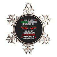 Funny A Little Red Truck Hauling A Christmas Tree Metallic Star Ornament