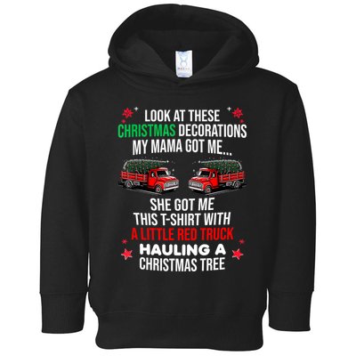 Funny A Little Red Truck Hauling A Christmas Tree Toddler Hoodie