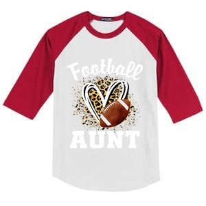 Football Aunt Leopard Heart Gift Kids Colorblock Raglan Jersey