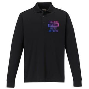 Freaking Awesome Like My Nephew For Aunt Auntie Or Uncle Gift Performance Long Sleeve Polo