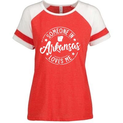 Funny Arkansas Lover Distressed Someone In Arkansas Loves Me Enza Ladies Jersey Colorblock Tee