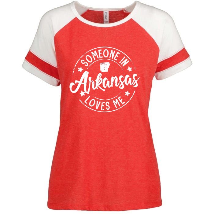 Funny Arkansas Lover Distressed Someone In Arkansas Loves Me Enza Ladies Jersey Colorblock Tee