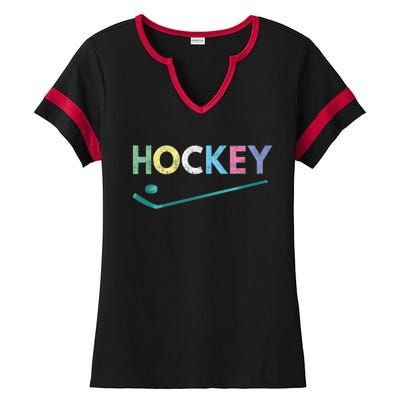 Funny And Love Ice Hockey Gift Cute Gift Ladies Halftime Notch Neck Tee