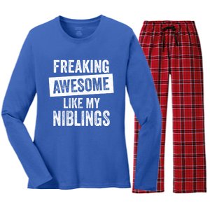 Freaking Awesome Like My Niblings For Aunt Auntie Or Uncle Great Gift Women's Long Sleeve Flannel Pajama Set 