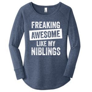 Freaking Awesome Like My Niblings For Aunt Auntie Or Uncle Great Gift Women's Perfect Tri Tunic Long Sleeve Shirt