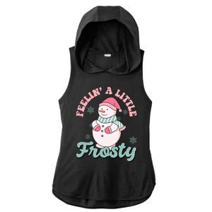 Feelin A Little Frosty Cute Snowman Holiday Ladies PosiCharge Tri-Blend Wicking Draft Hoodie Tank