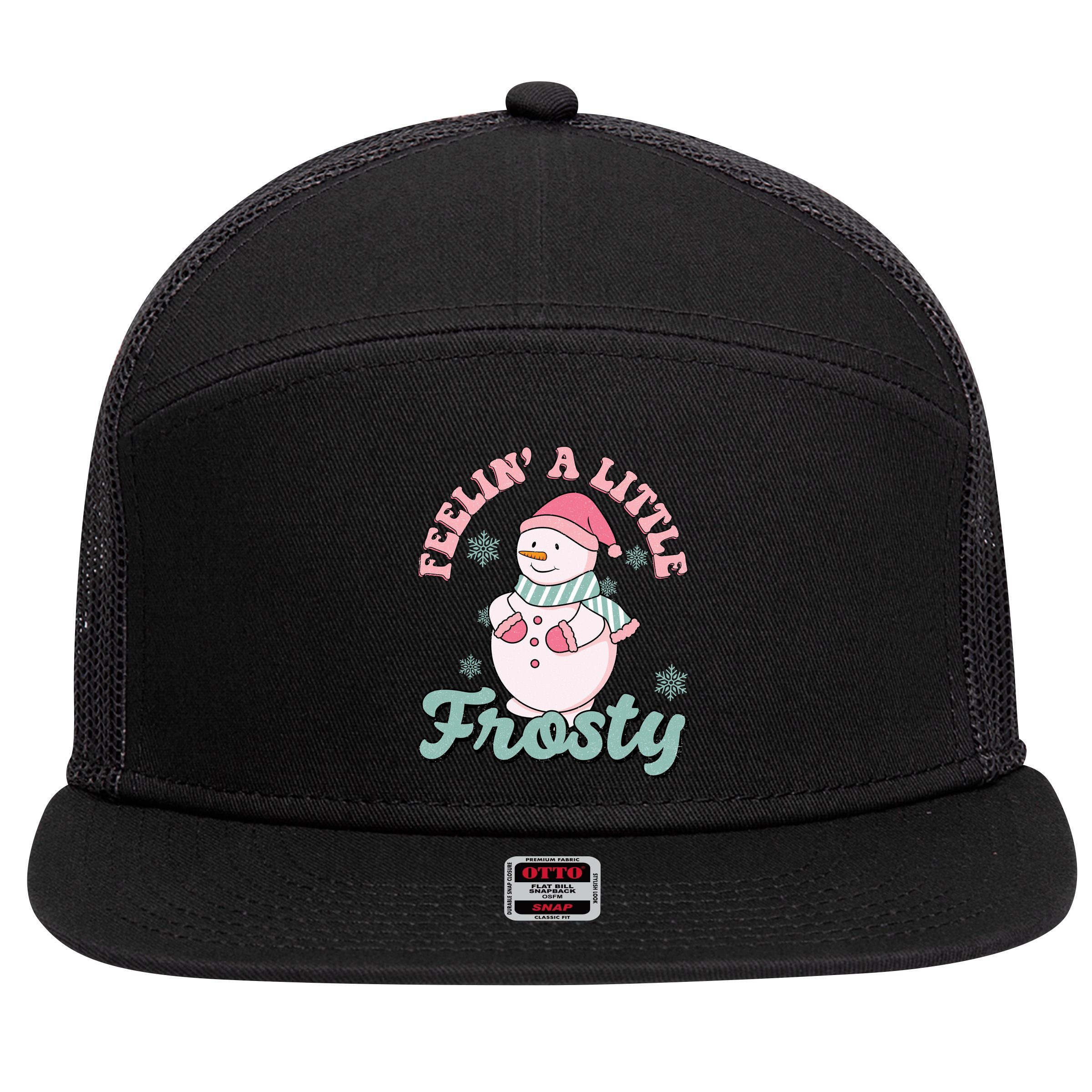 Feelin A Little Frosty Cute Snowman Holiday 7 Panel Mesh Trucker Snapback Hat