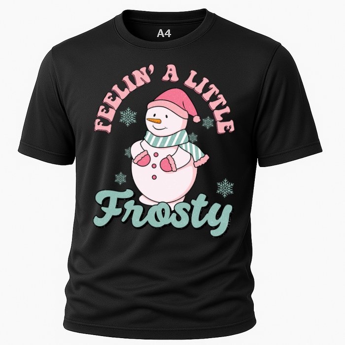 Feelin A Little Frosty Cute Snowman Holiday Cooling Performance Crew T-Shirt