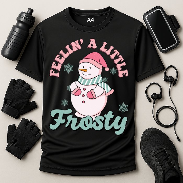 Feelin A Little Frosty Cute Snowman Holiday Cooling Performance Crew T-Shirt