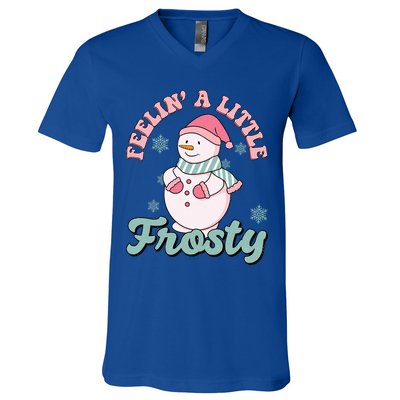 Feelin A Little Frosty Cute Snowman Holiday V-Neck T-Shirt