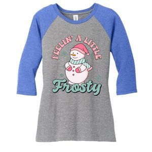 Feelin A Little Frosty Cute Snowman Holiday Women's Tri-Blend 3/4-Sleeve Raglan Shirt