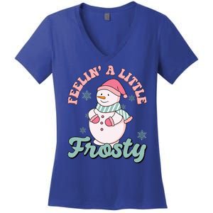 Feelin A Little Frosty Cute Snowman Holiday Women's V-Neck T-Shirt