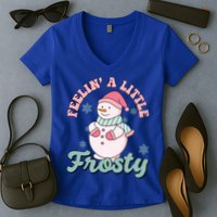 Feelin A Little Frosty Cute Snowman Holiday Women's V-Neck T-Shirt