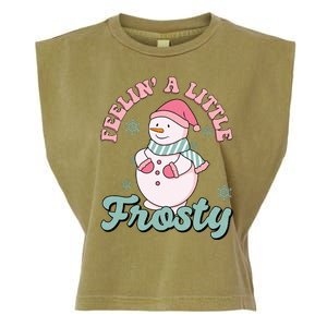 Feelin A Little Frosty Cute Snowman Holiday Garment-Dyed Women's Muscle Tee