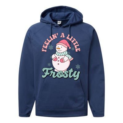 Feelin A Little Frosty Cute Snowman Holiday Performance Fleece Hoodie