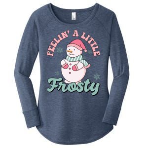 Feelin A Little Frosty Cute Snowman Holiday Women's Perfect Tri Tunic Long Sleeve Shirt