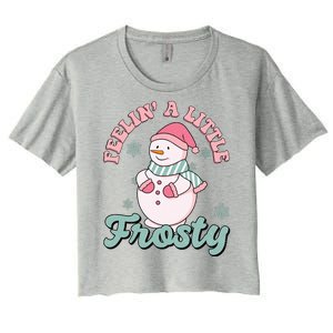 Feelin A Little Frosty Cute Snowman Holiday Women's Crop Top Tee