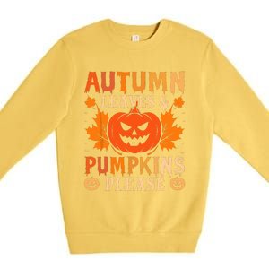 Fall Autumn Leaves & Pumpkin Please Halloween Premium Crewneck Sweatshirt