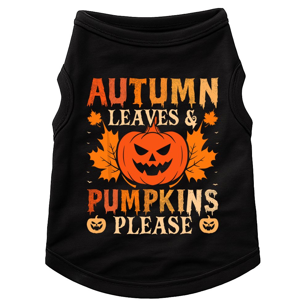 Fall Autumn Leaves & Pumpkin Please Halloween Doggie Tank