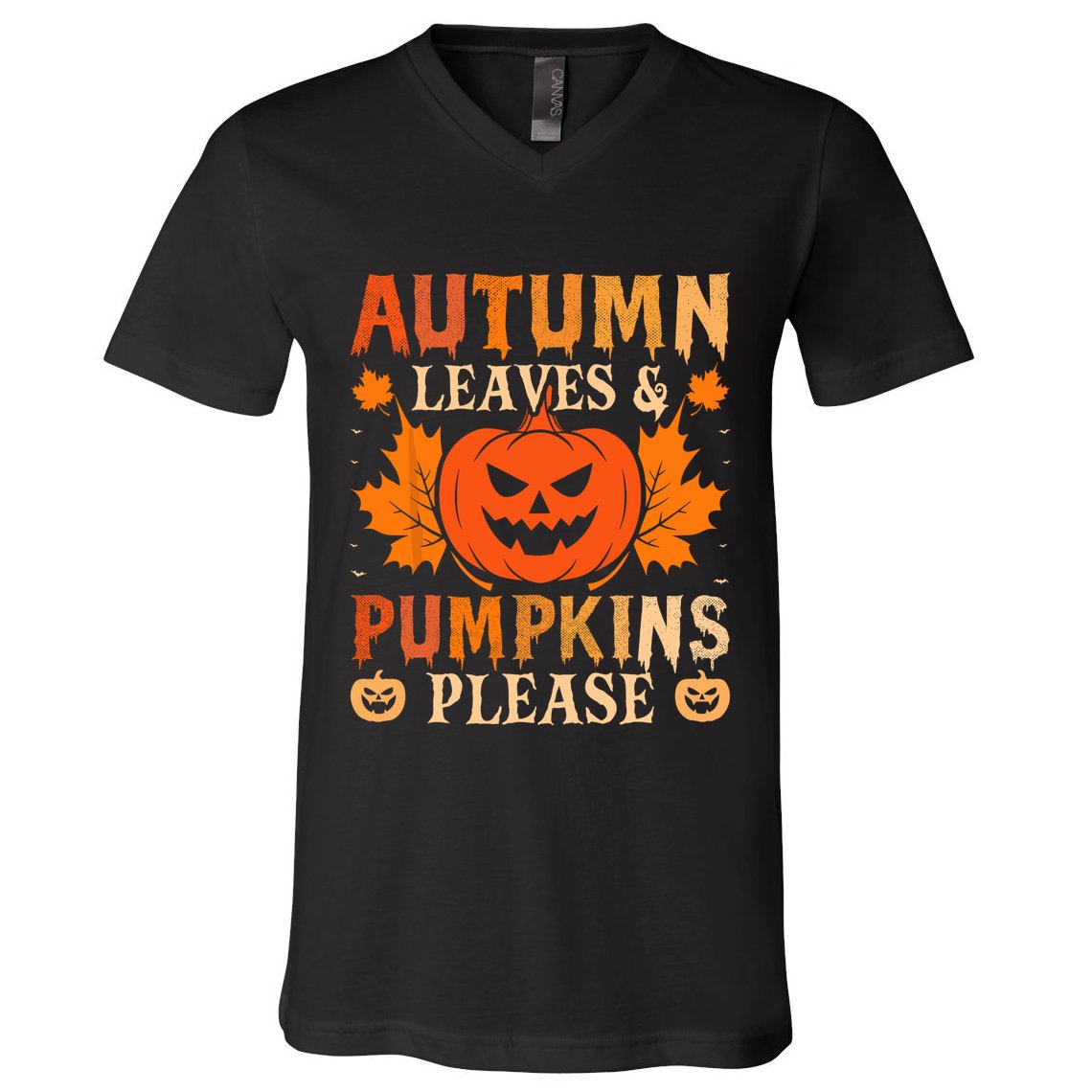 Fall Autumn Leaves & Pumpkin Please Halloween V-Neck T-Shirt
