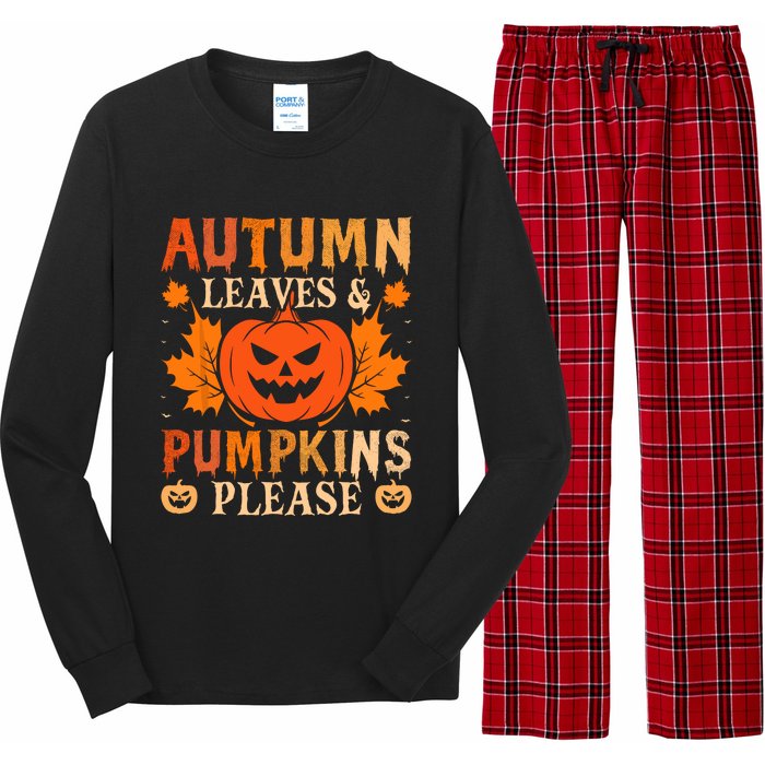 Fall Autumn Leaves & Pumpkin Please Halloween Long Sleeve Pajama Set