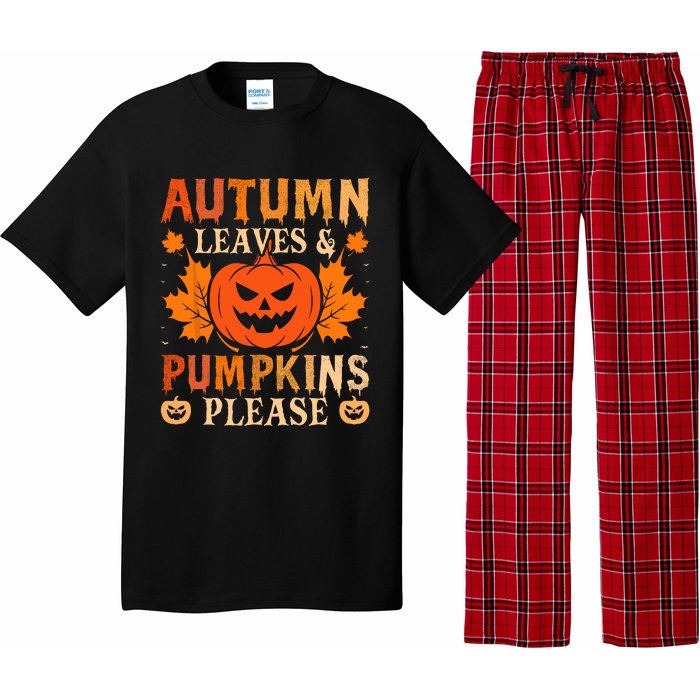 Fall Autumn Leaves & Pumpkin Please Halloween Pajama Set