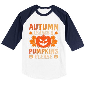 Fall Autumn Leaves & Pumpkin Please Halloween Baseball Sleeve Shirt