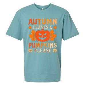 Fall Autumn Leaves & Pumpkin Please Halloween Sueded Cloud Jersey T-Shirt