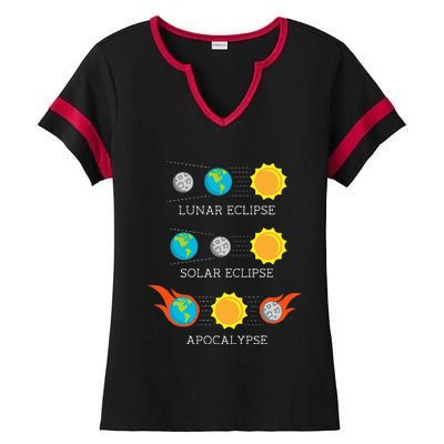 Funny Apocalypse Lunar Solar Eclipse Space Ladies Halftime Notch Neck Tee