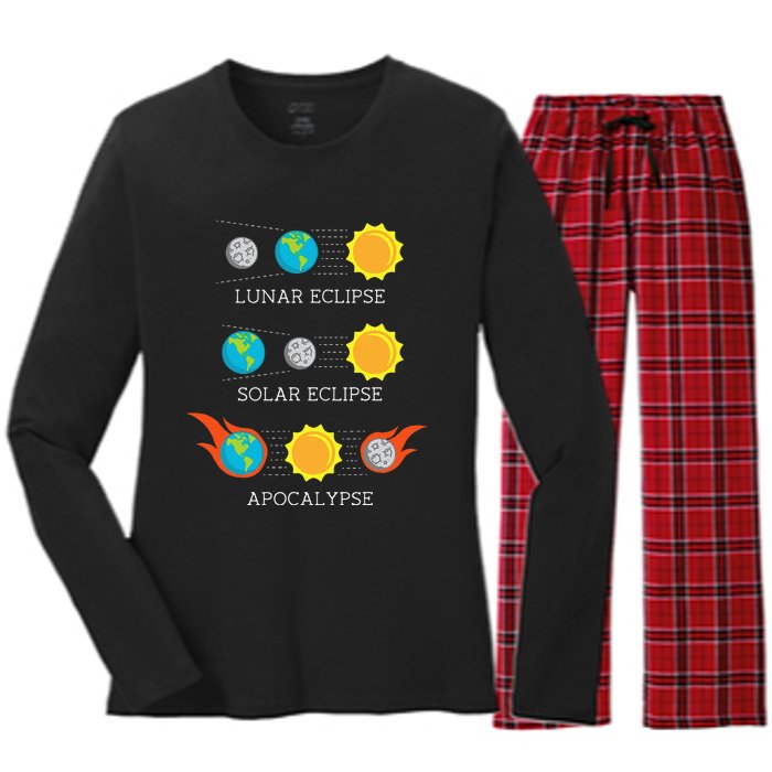 Funny Apocalypse Lunar Solar Eclipse Space Women's Long Sleeve Flannel Pajama Set 