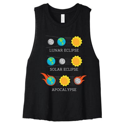 Funny Apocalypse Lunar Solar Eclipse Space Women's Racerback Cropped Tank