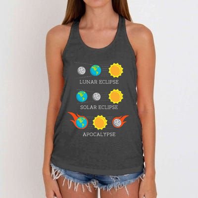 Funny Apocalypse Lunar Solar Eclipse Space Women's Knotted Racerback Tank