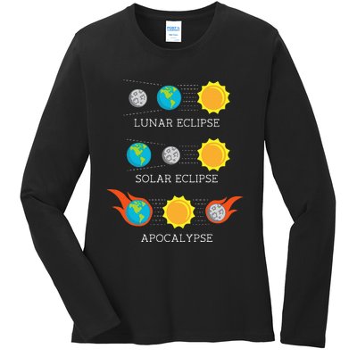 Funny Apocalypse Lunar Solar Eclipse Space Ladies Long Sleeve Shirt