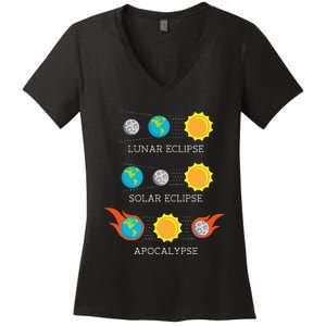 Funny Apocalypse Lunar Solar Eclipse Space Women's V-Neck T-Shirt