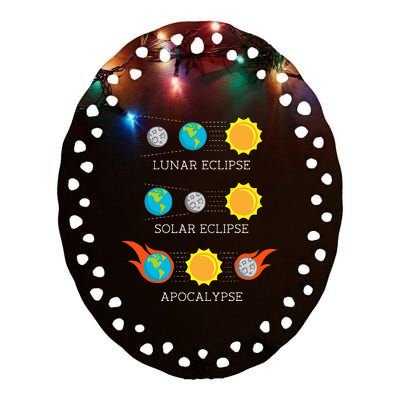 Funny Apocalypse Lunar Solar Eclipse Space Ceramic Oval Ornament