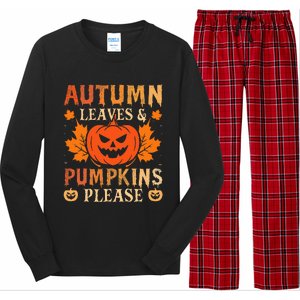 Fall Autumn Leaves Pumpkin Please Halloween Long Sleeve Pajama Set