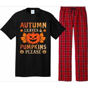 Fall Autumn Leaves Pumpkin Please Halloween Pajama Set