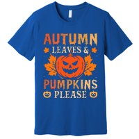 Fall Autumn Leaves Pumpkin Please Halloween Premium T-Shirt