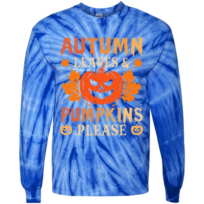 Fall Autumn Leaves Pumpkin Please Halloween Tie-Dye Long Sleeve Shirt