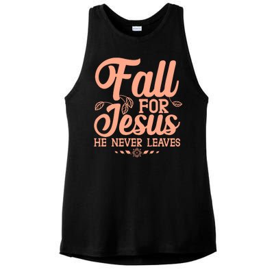 Fall For Jesus He Never Leaves Ladies PosiCharge Tri-Blend Wicking Tank