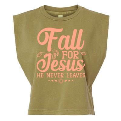 Fall For Jesus He Never Leaves Garment-Dyed Women's Muscle Tee