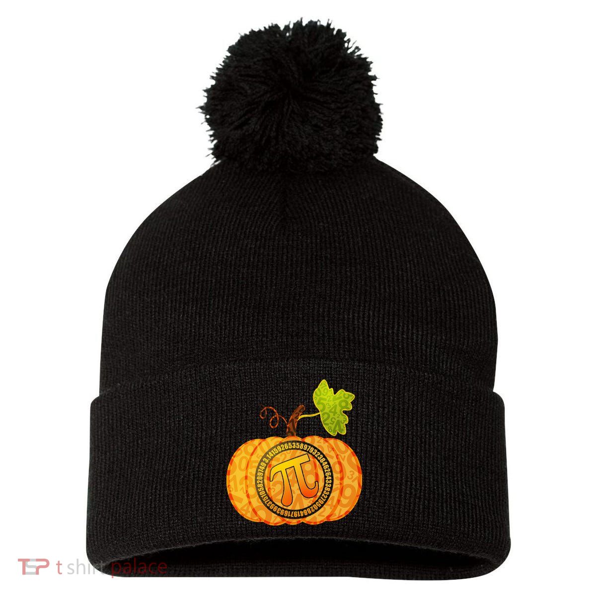 Fall Pumpkin Pi 3.14 Autumn Pom Pom 12in Knit Beanie