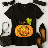 Fall Pumpkin Pi 3.14 Autumn Women's V-Neck T-Shirt
