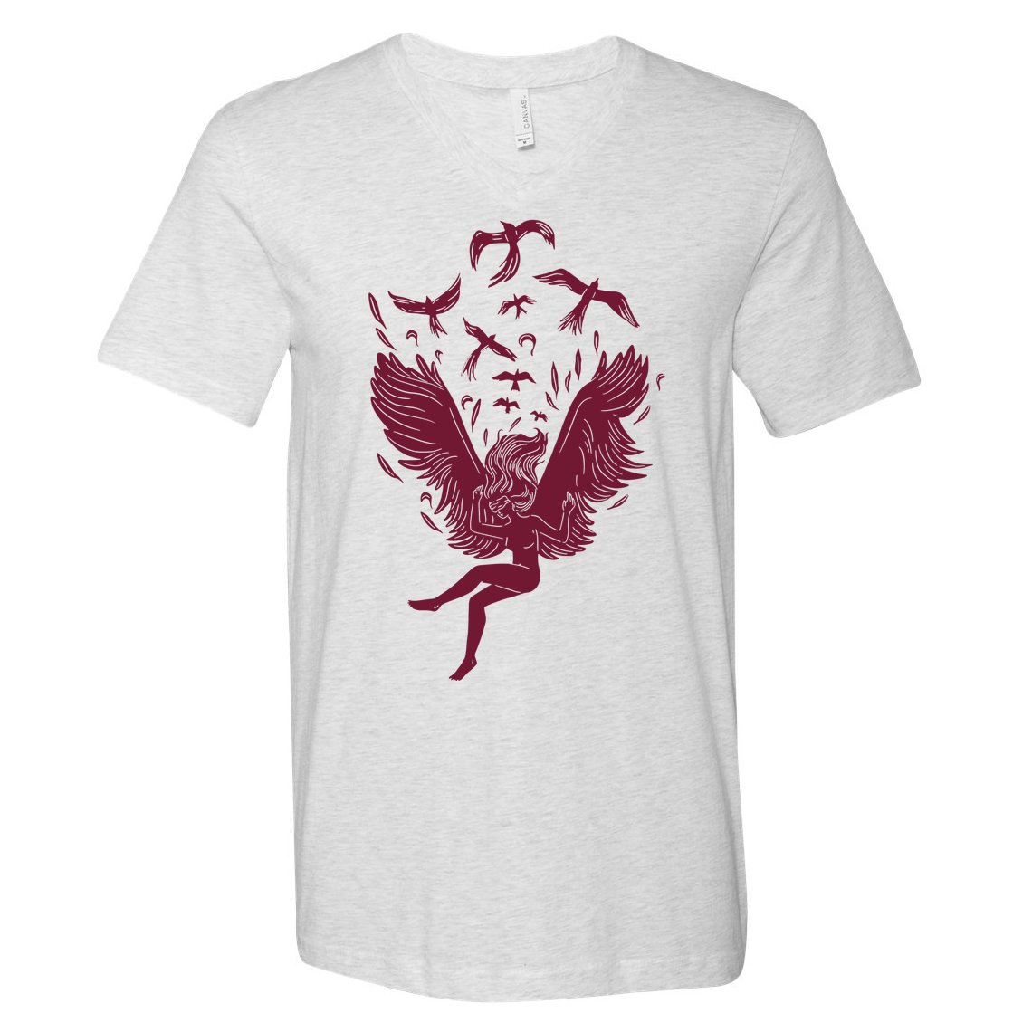 Falling Angel Doves V-Neck T-Shirt