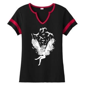 Falling Angel Doves Ladies Halftime Notch Neck Tee