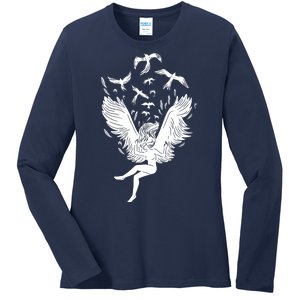 Falling Angel Doves Ladies Long Sleeve Shirt